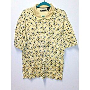 Men's Polo Shirt GOLF CLUB PRINT Sz L Wedge Golf & Beyond cotton SS yellow blue